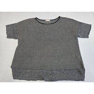 Eileen Fisher M Black & White Striped Organic Linen Short Sleeve Top Boxy